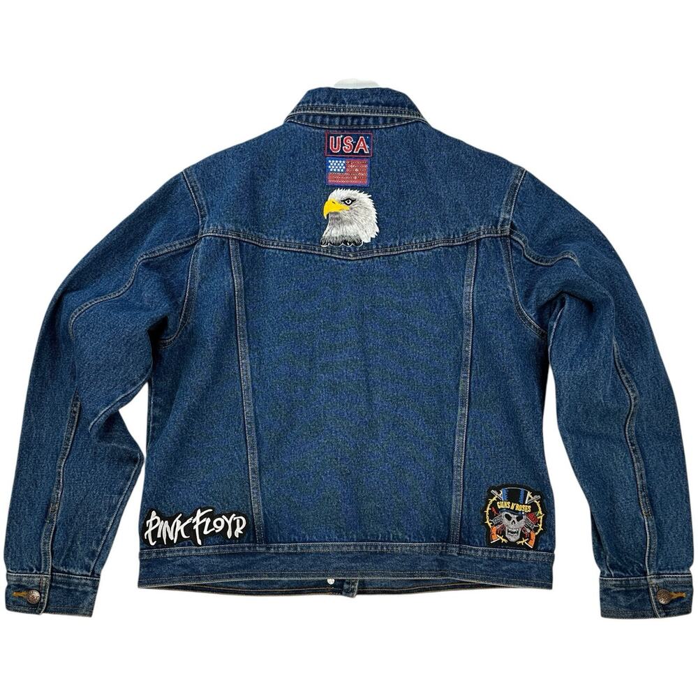Vintage 90s Bill Blass Denim Trucker Jacket Womens Size Medium Ricky Patches